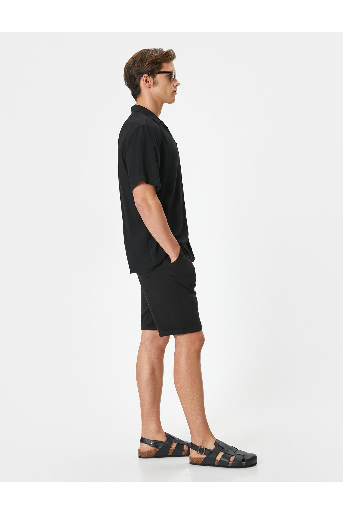 شلوارک پارچهای برمودا با جیب باریک و جک دار