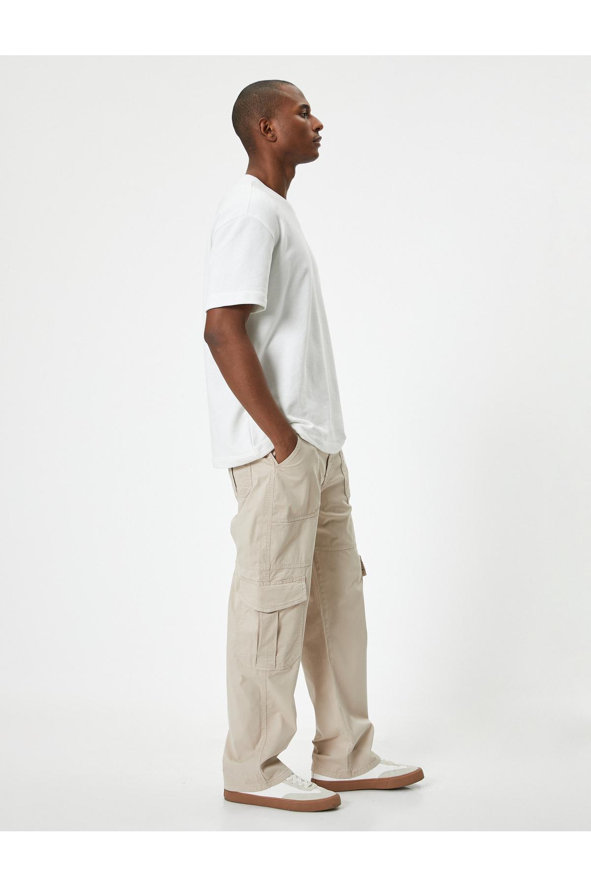 شلوار گاباردین جیبی باری با کمر بالا