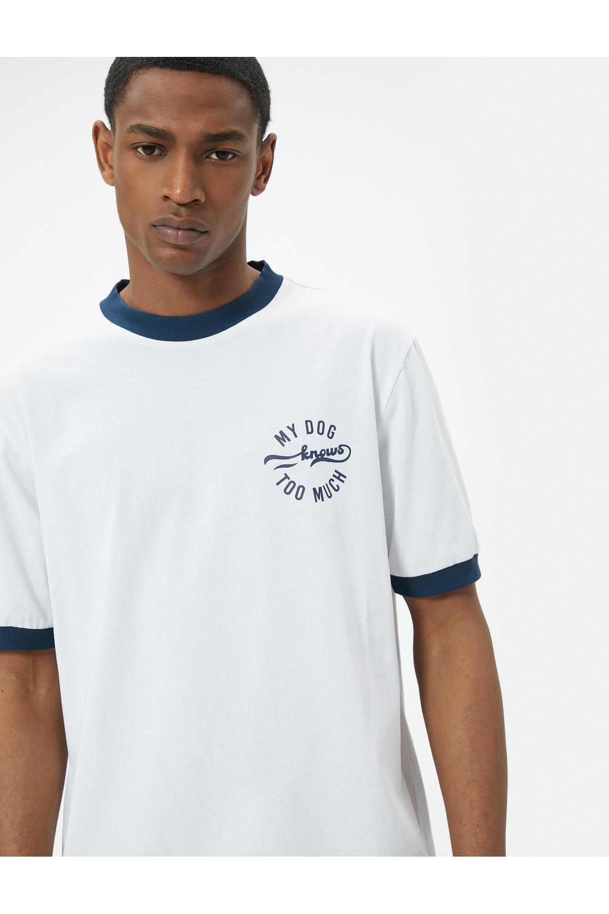 تیشرت یقه کوتاه نخی با چاپ شعار