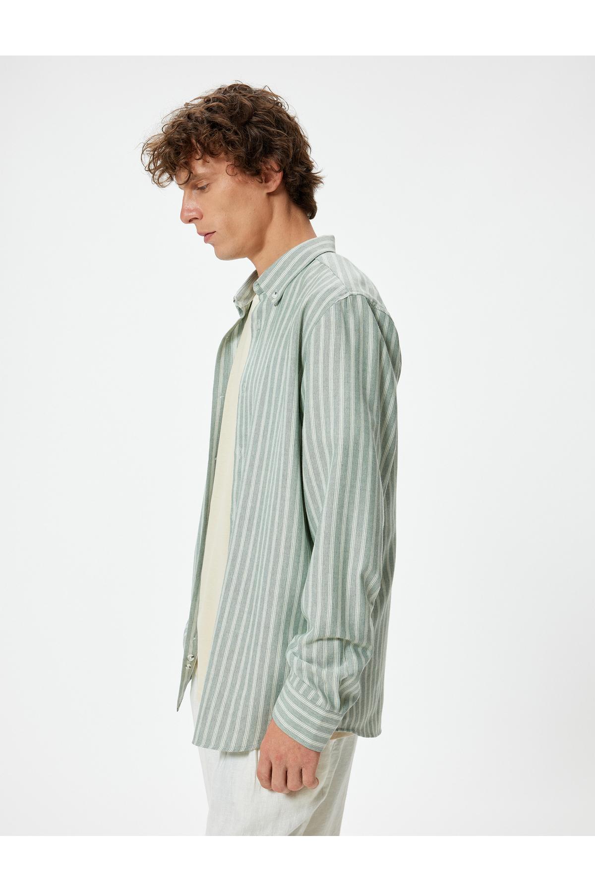 پیراهن باریک با یقه دکمه آستین بلند ترکیبی از پنبه