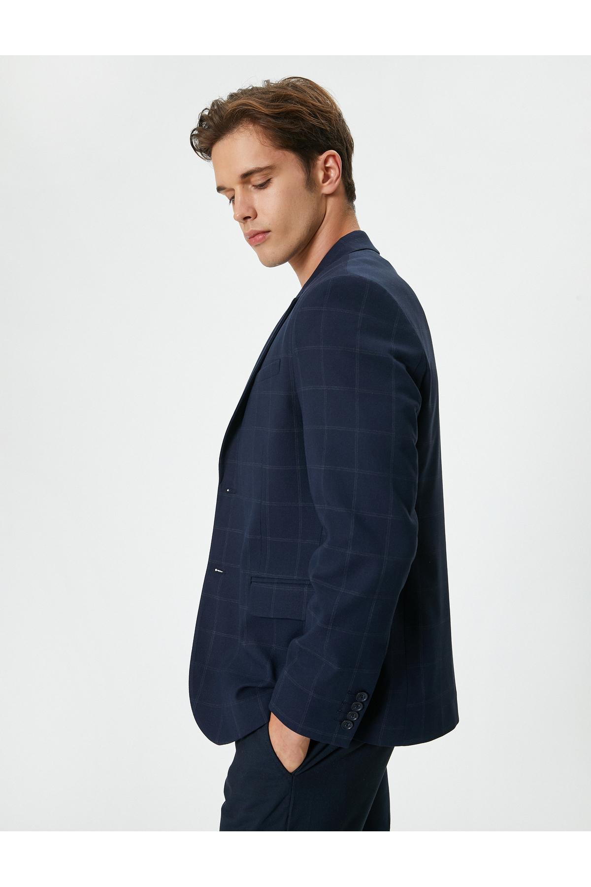 ژاکت بلیزر با جیب های فلپ دکمه های تناسب معمولی