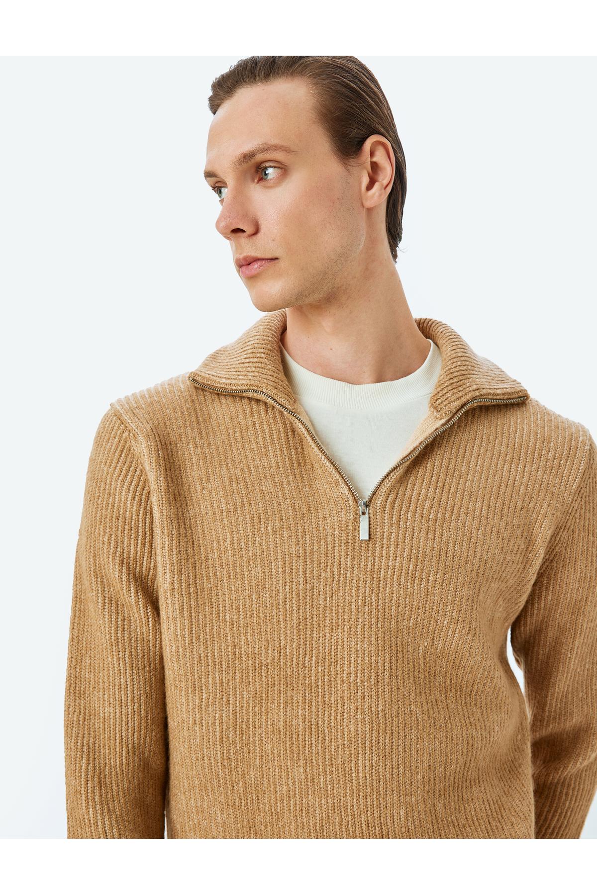 ژاکت بافتنی آستین بلند نیم زیپ