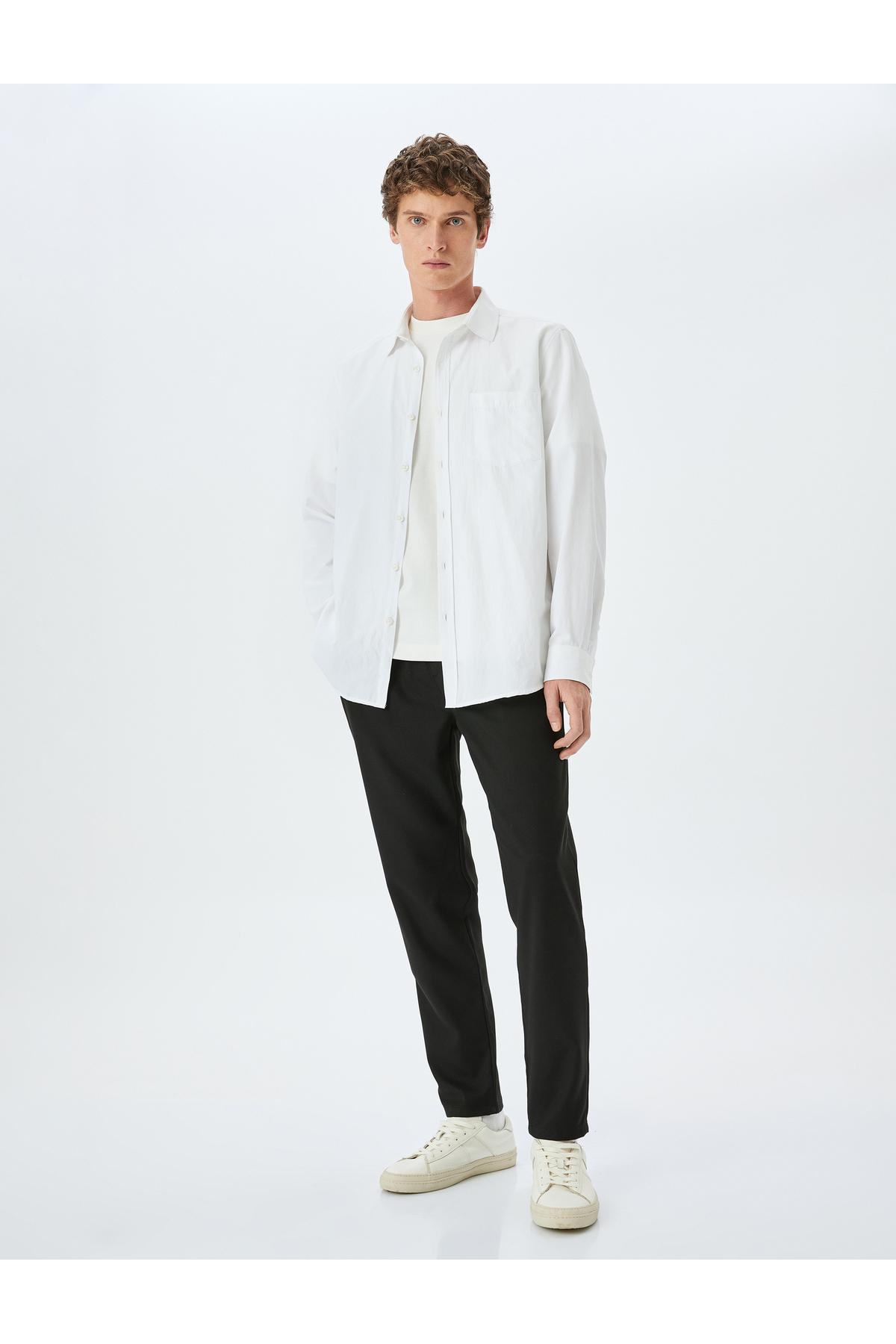 شلوار ترکیبی ویسکوز باریک با جزئیات جیب و کمربند