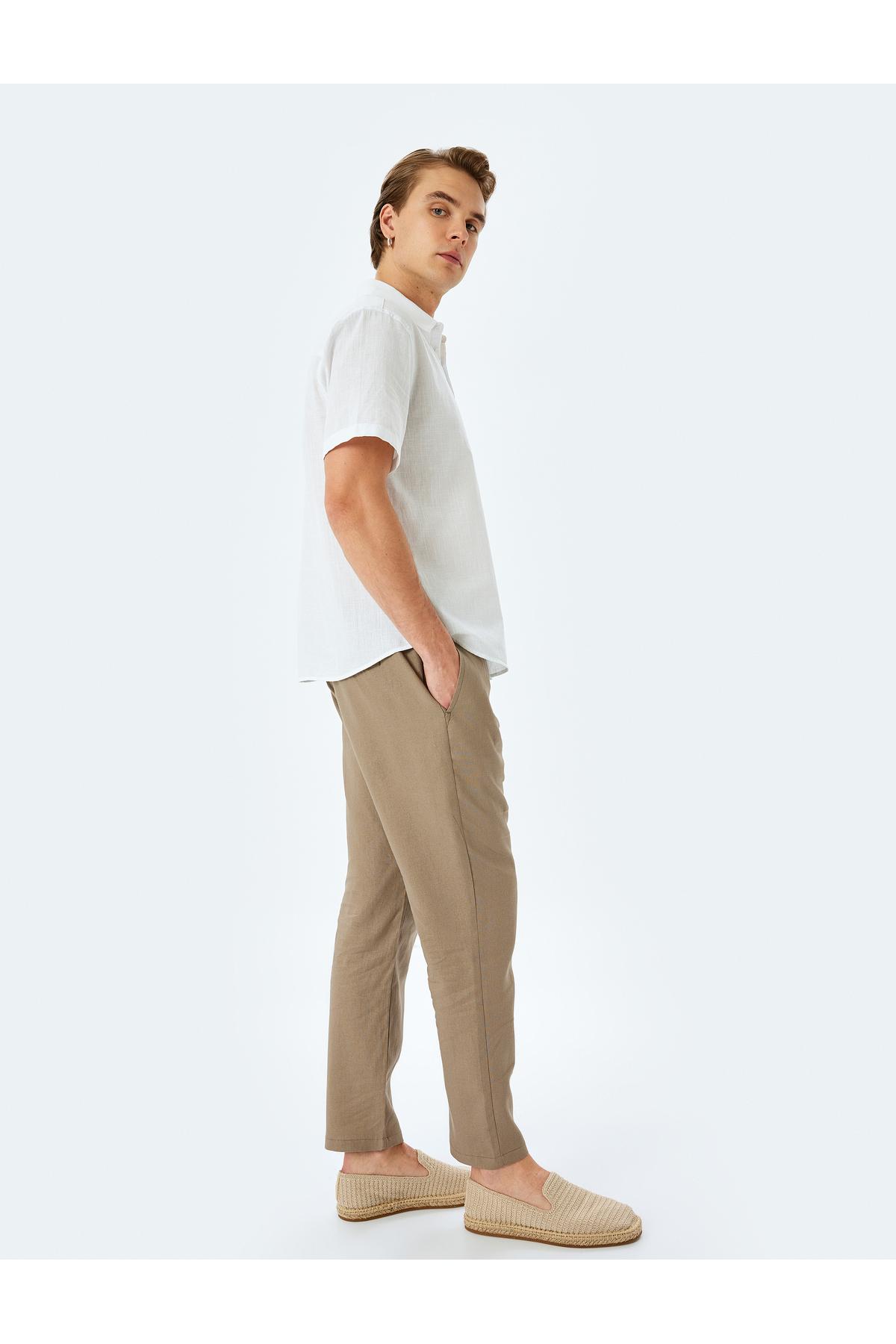 شلوار چینی ترکیبی ویسکوز کتان با کمربند